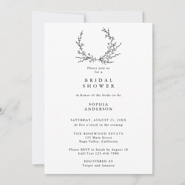 Invitación Minimalist Floral Line Art Bridal Shower (Anverso)