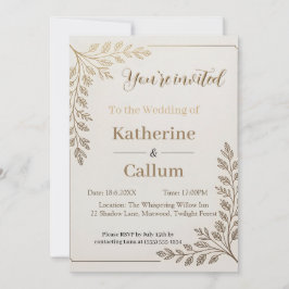 Invitación Minimalist Floral Wedding Design with Gold Leaf
