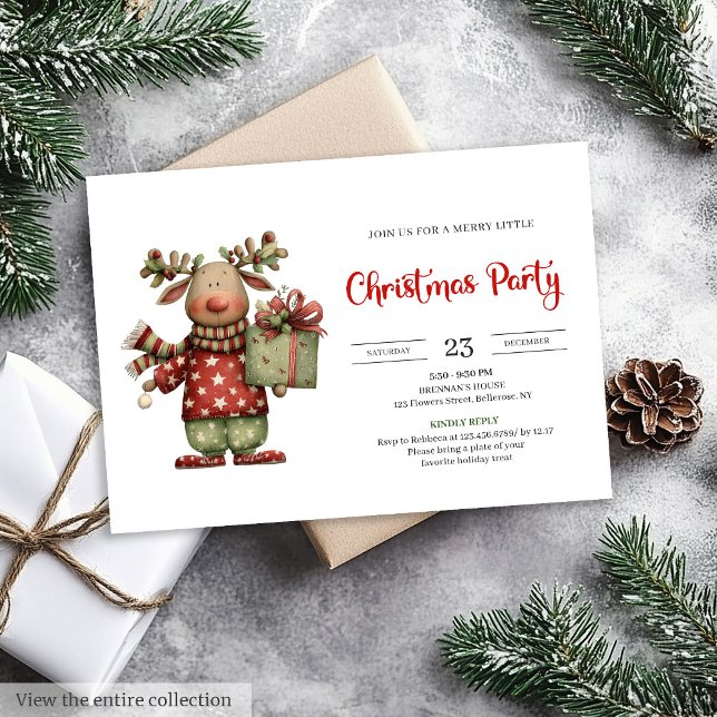 Invitación Minimalist Funny Reindeer trendy festive invite (Minimalist Funny Reindeer trendy festive invite)