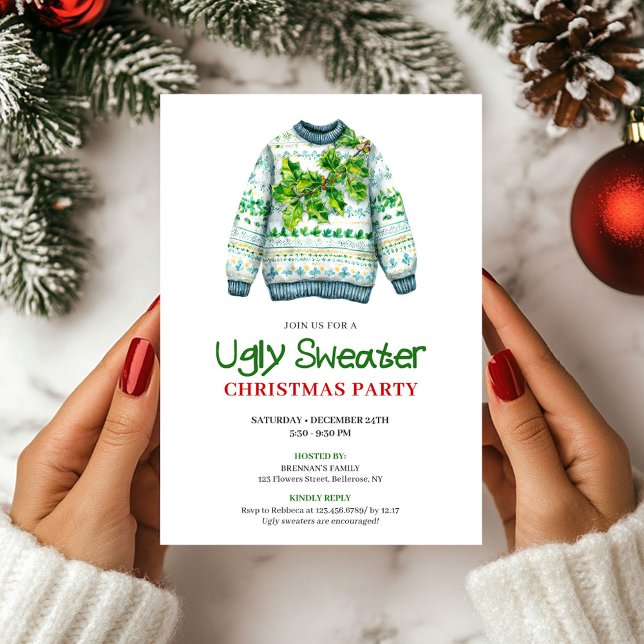 Invitación Minimalist Funny Ugly Sweater Party Invitation (Minimalist Funny Ugly Sweater Party Invite)