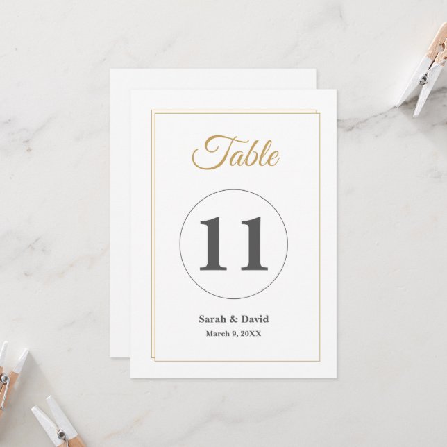 Invitación Minimalist Gold Border Wedding Table Number Card (Anverso/Reverso In Situ)