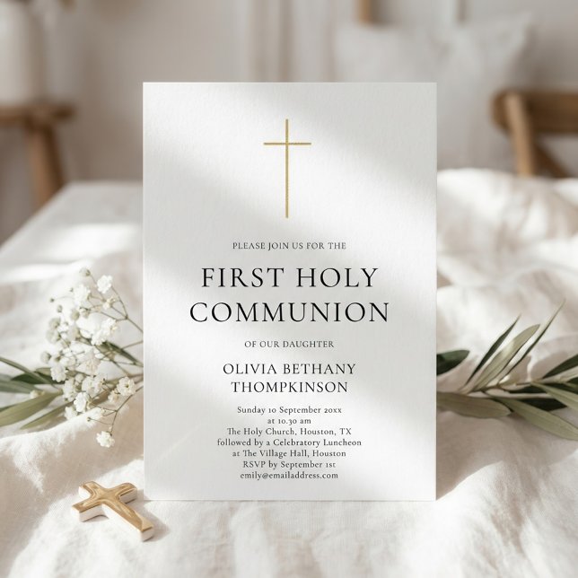 Invitación Minimalist Gold Cross First Holy Communion (Subido por el creador)