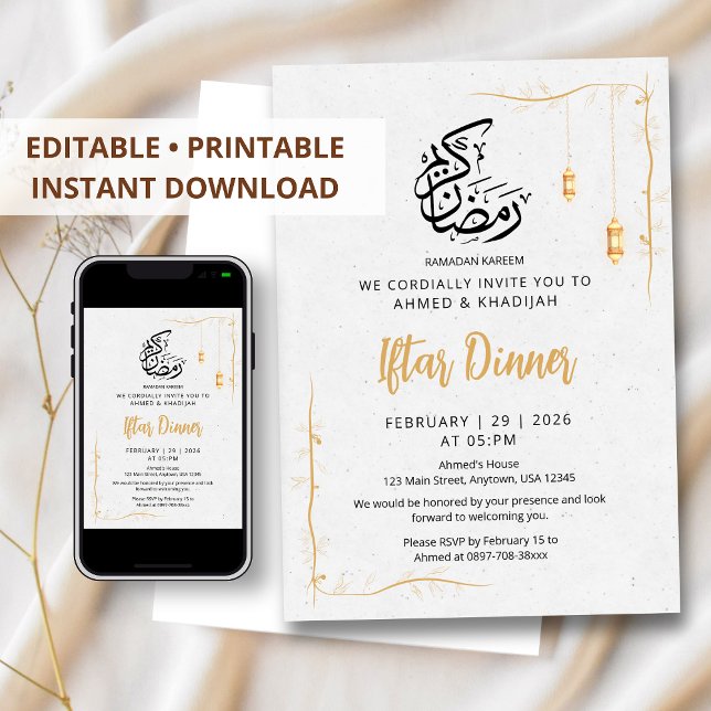 Invitación Minimalist Gold Lanterns & Vine Iftar Dinner (Subido por el creador)