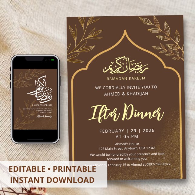 Invitación Minimalist Gold Line Art Ramadan Iftar Dinner (Subido por el creador)