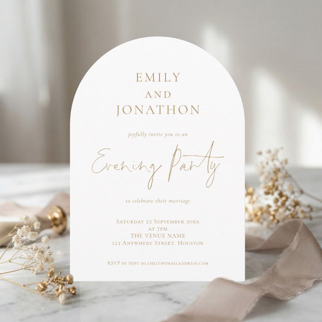 Invitación Minimalist Gold Script Wedding Evening Party (Subido por el creador)