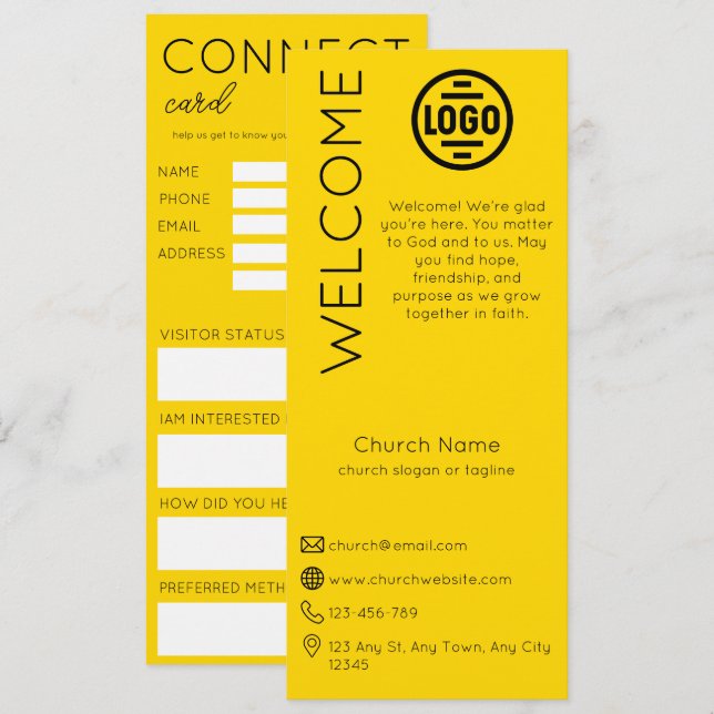 Invitación Minimalist Golden Church Connection Card (Anverso / Reverso)
