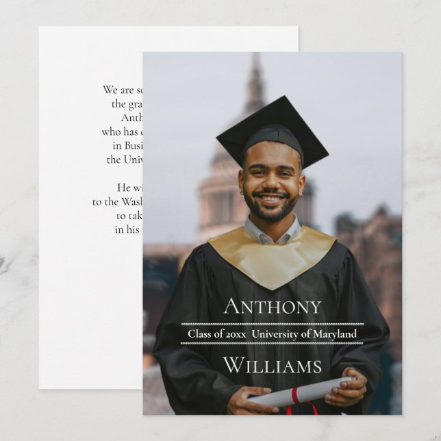 Invitación Minimalist Graduation Photo Announcement (Anverso / Reverso)