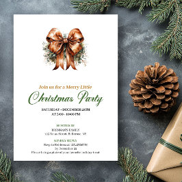 Invitación Minimalist Green And Gold Christmas Bow Invite