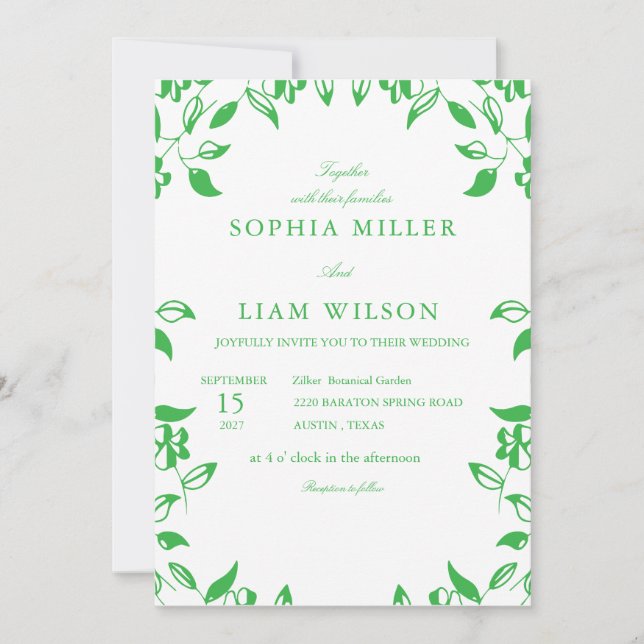 Invitación Minimalist Green Botanical Wedding Invitation (Anverso)