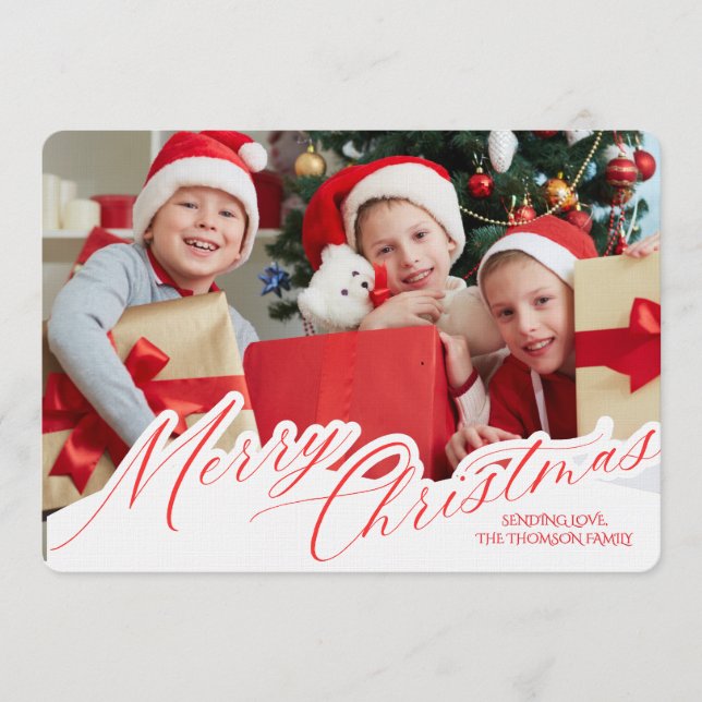 Invitación Minimalist Green Gold Merry Christmas Handwriting  (Anverso)