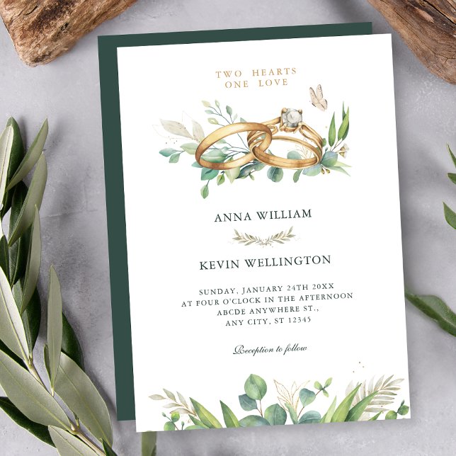 Invitación Minimalist green leaves wedding ring  (Subido por el creador)