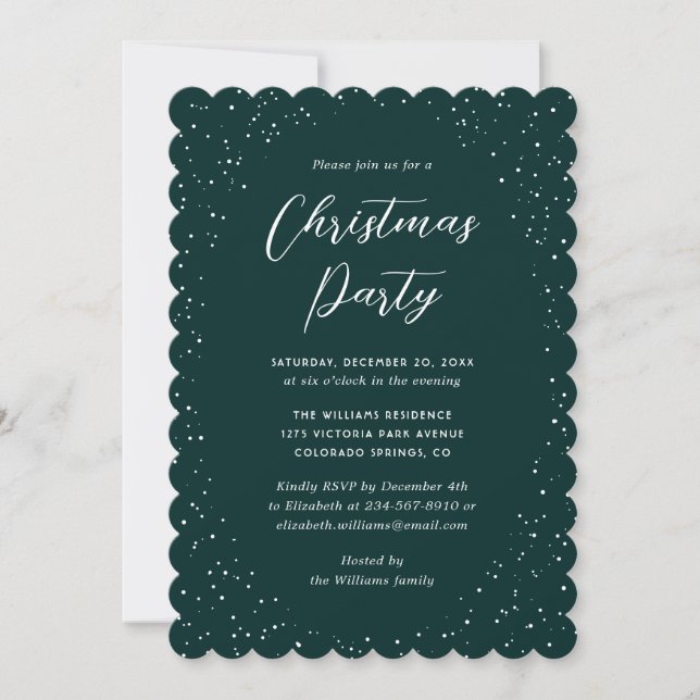 Invitación Minimalist Green Snowy Christmas Party (Anverso)