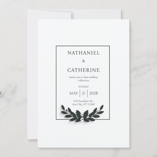 Invitación Minimalist Green Wreath Wedding (Anverso)