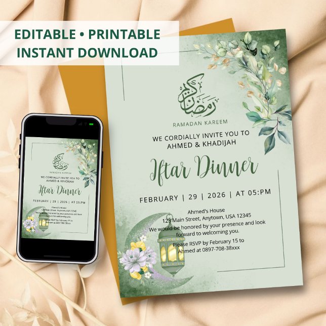 Invitación Minimalist Greenery Moon Ramadan Iftar Dinner (Subido por el creador)