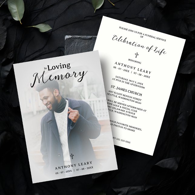 Invitación Minimalist Grey Transparency Overlay Photo Funeral (Minimalist Grey Transparency Overlay Photo Funeral Card with Envelope. Downloadable. )
