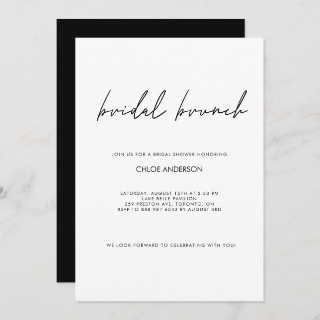 Invitación Minimalist Handwritten Script Black Bridal Shower (Anverso / Reverso)