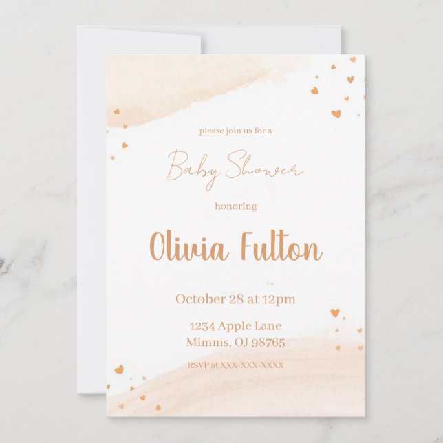 Invitación Minimalist Heart Baby Shower Invitation – Blush (Anverso)