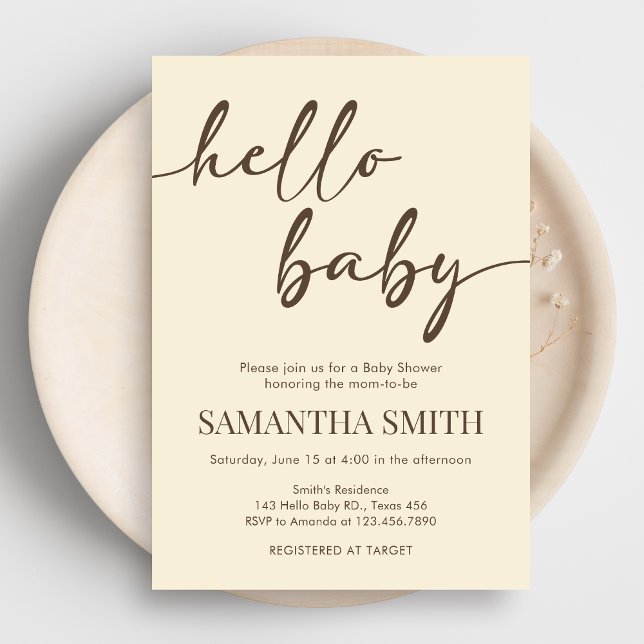 Invitación Minimalist Hello Baby Baby Shower (Minimalist Hello Baby Shower Invitation)