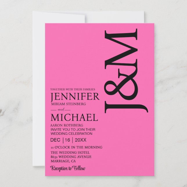 Invitación Minimalist Hot PInk Magenta QR Code Wedding (Anverso)