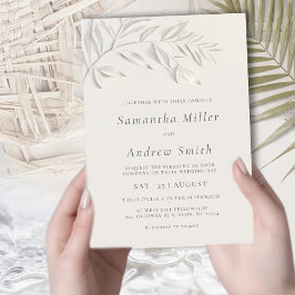 Invitación Minimalist Ivory Faux Blind Embossed Botanical  In