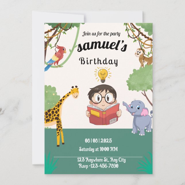 Invitación Minimalist Jungle Safari Birthday Invite  (Anverso)