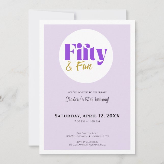 Invitación Minimalist Lavender and Gold 50th Birthday  (Anverso)