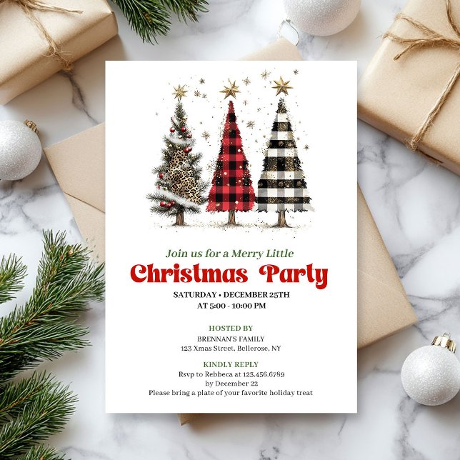 Invitación Minimalist leopard Christmas tree digital invites (Minimalist leopard Christmas tree digital invitation)