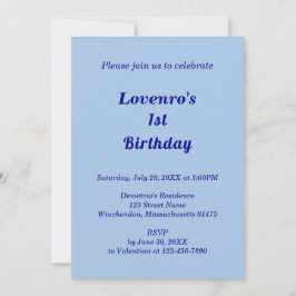 Invitación Minimalist Light Blue Kids Birthday Invitation