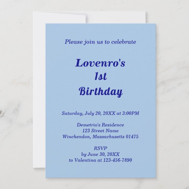Invitación Minimalist Light Blue Kids Birthday Invitation (Anverso)