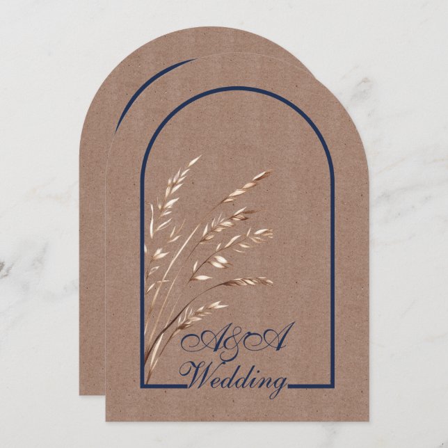 Invitación Minimalist Light Brown and Navy Arch Wedding  (Anverso / Reverso)