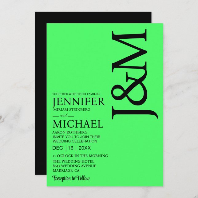 Invitación Minimalist Lime Green Summer Wedding (Anverso / Reverso)