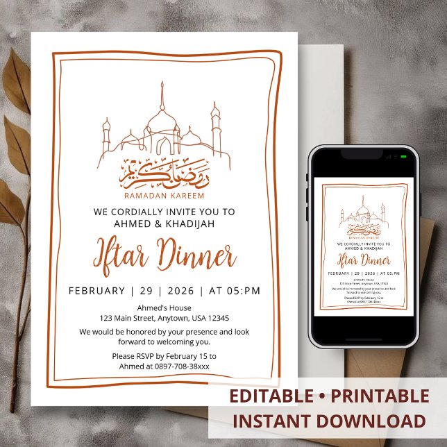 Invitación Minimalist Line Art Mosque Ramadan Iftar Dinner (Subido por el creador)