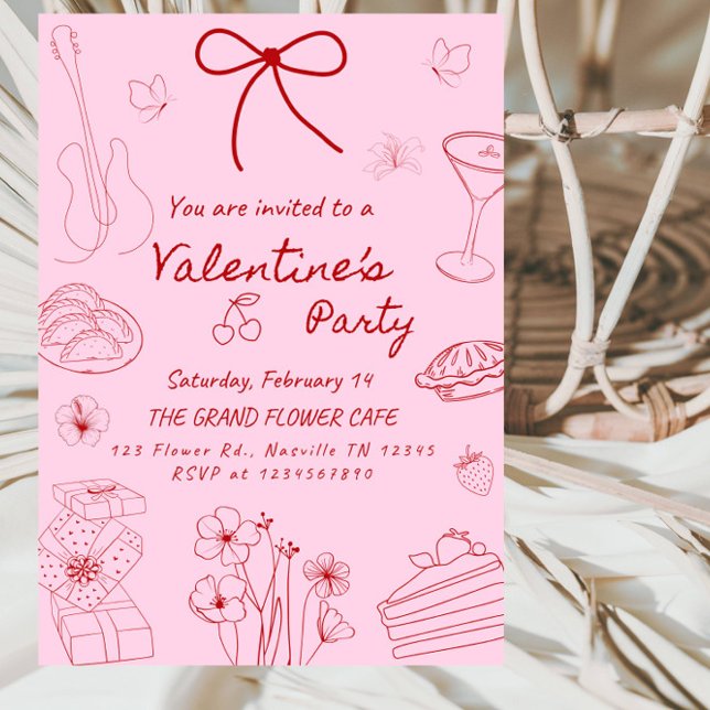 Invitación Minimalist Line Art Valentine’s Day Party (Subido por el creador)
