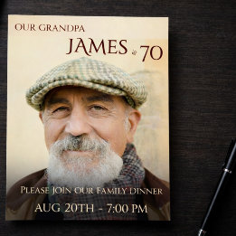 Invitación Minimalist Male Family Photo 70th Birthday 