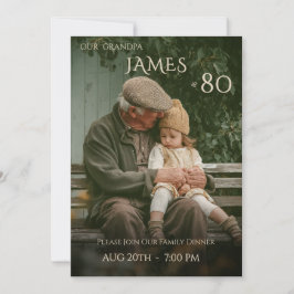 Invitación Minimalist Male Family Photo 80th Birthday 