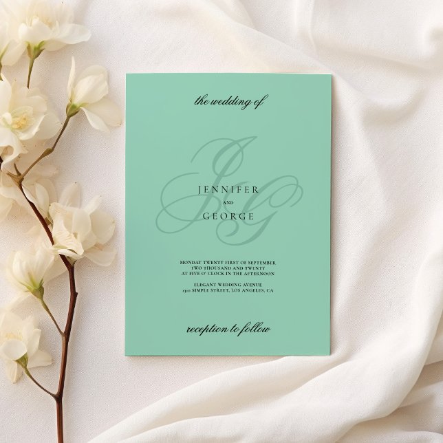Invitación Minimalist mint green monogram initials wedding  (Minimalist mint green monogram initials wedding)