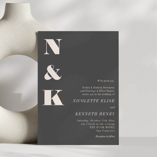 Invitación Minimalist Modern Monogram Soft Black Bold Wedding (Subido por el creador)