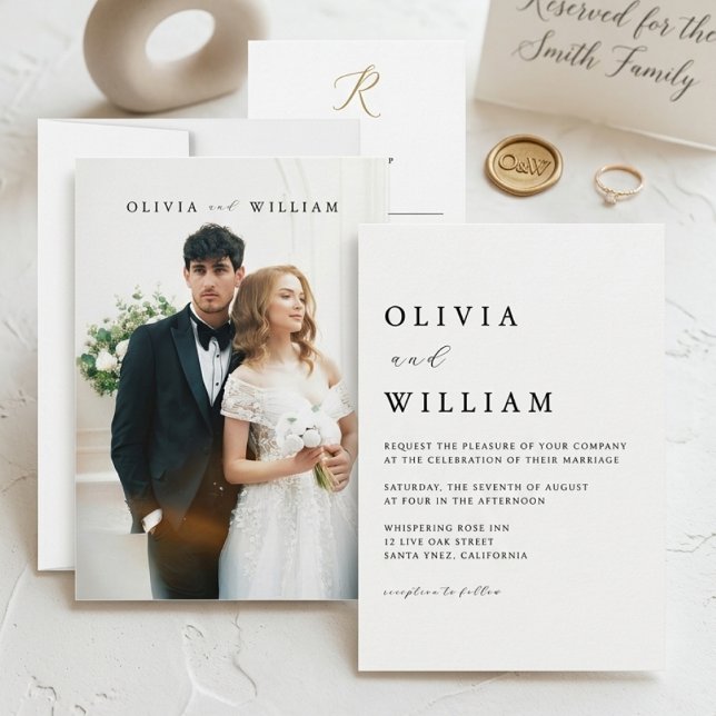 Invitación Minimalist Modern White Elegant Photo Wedding  (Subido por el creador)