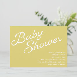 Invitación Minimalist Modern Yellow Retro Script Baby Shower