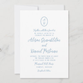 Invitación Minimalist Monogram Dusty Blue Wedding Invitation