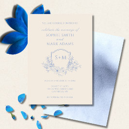 Invitación Minimalist Monogram Initial Crest Floral Wedding