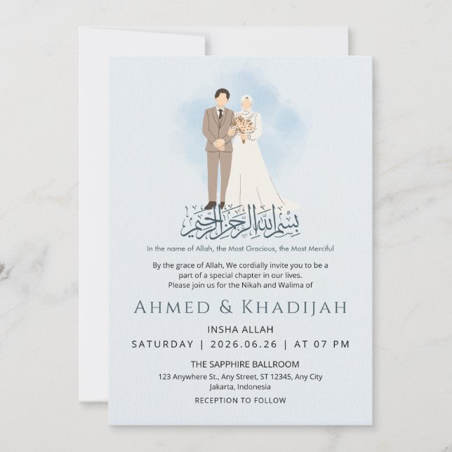 Invitación Minimalist Muslim Couple Islamiic Wedding Niikah (Anverso)