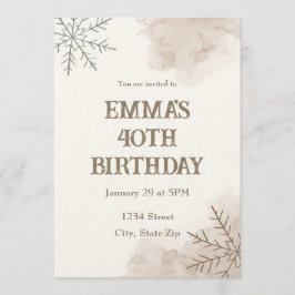 Invitación Minimalist Neutral Winter 40th Birthday Invitation