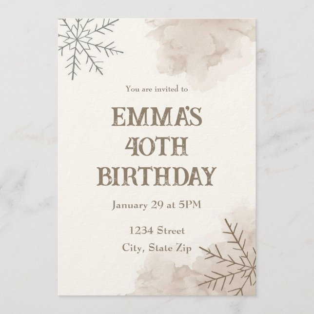 Invitación Minimalist Neutral Winter 40th Birthday Invitation (Anverso)
