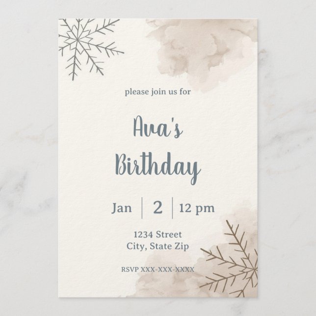 Invitación Minimalist Neutral Winter Birthday Invitation (Anverso)