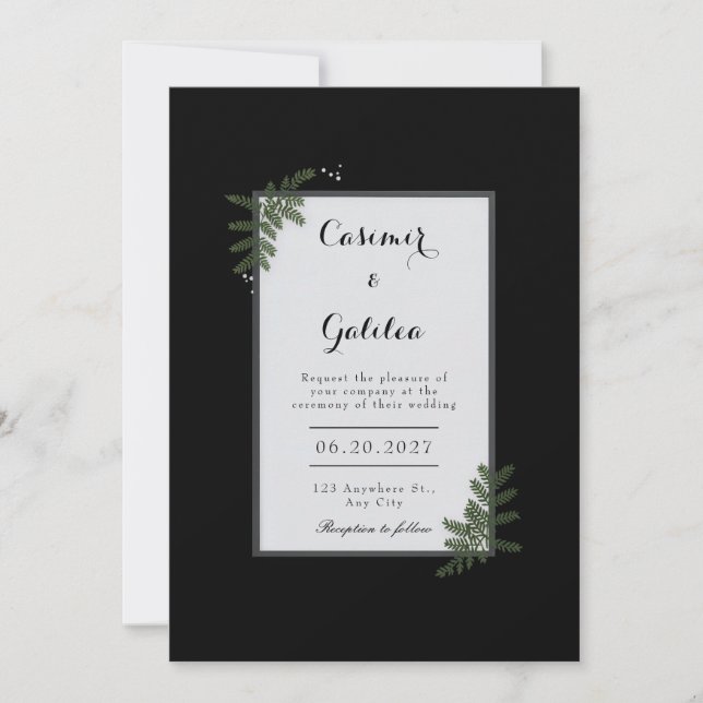 Invitación Minimalist Nordic Fern Berry Wedding (Anverso)