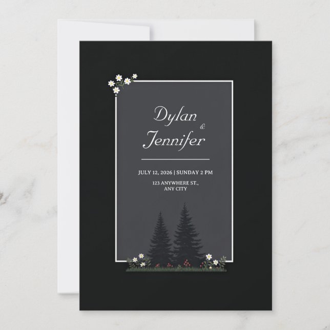 Invitación Minimalist Nordic Forest Daisy Wedding (Anverso)