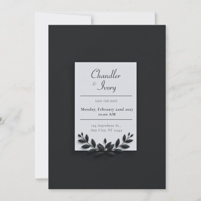 Invitación Minimalist Nordic Greenery Wreath Wedding (Anverso)