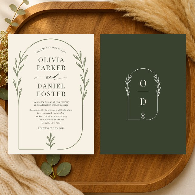 Invitación Minimalist Olive Green Boho Arch Wedding (Subido por el creador)