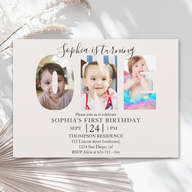 Invitación Minimalist "ONE" First Birthday Photo G (Subido por el creador)
